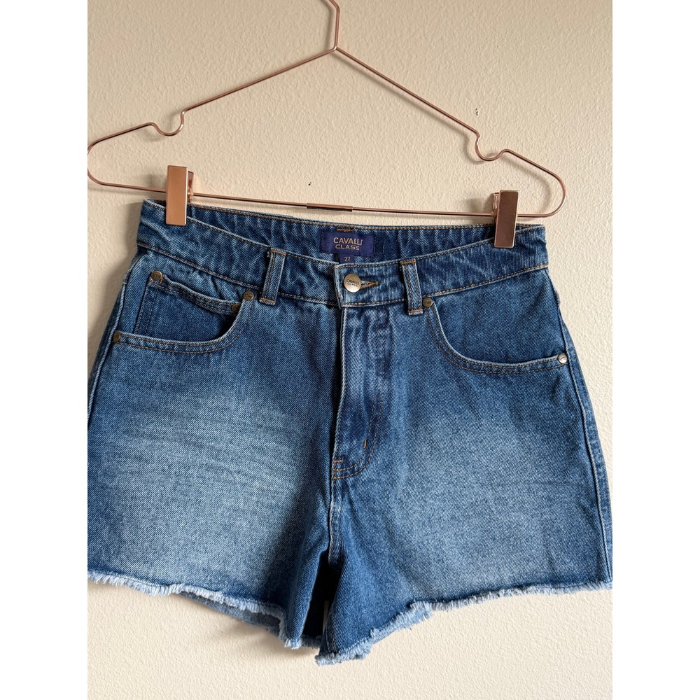Cavalli Class Womens Blue Denim‎ Cutoff Frayed Hem Shorts Size 27